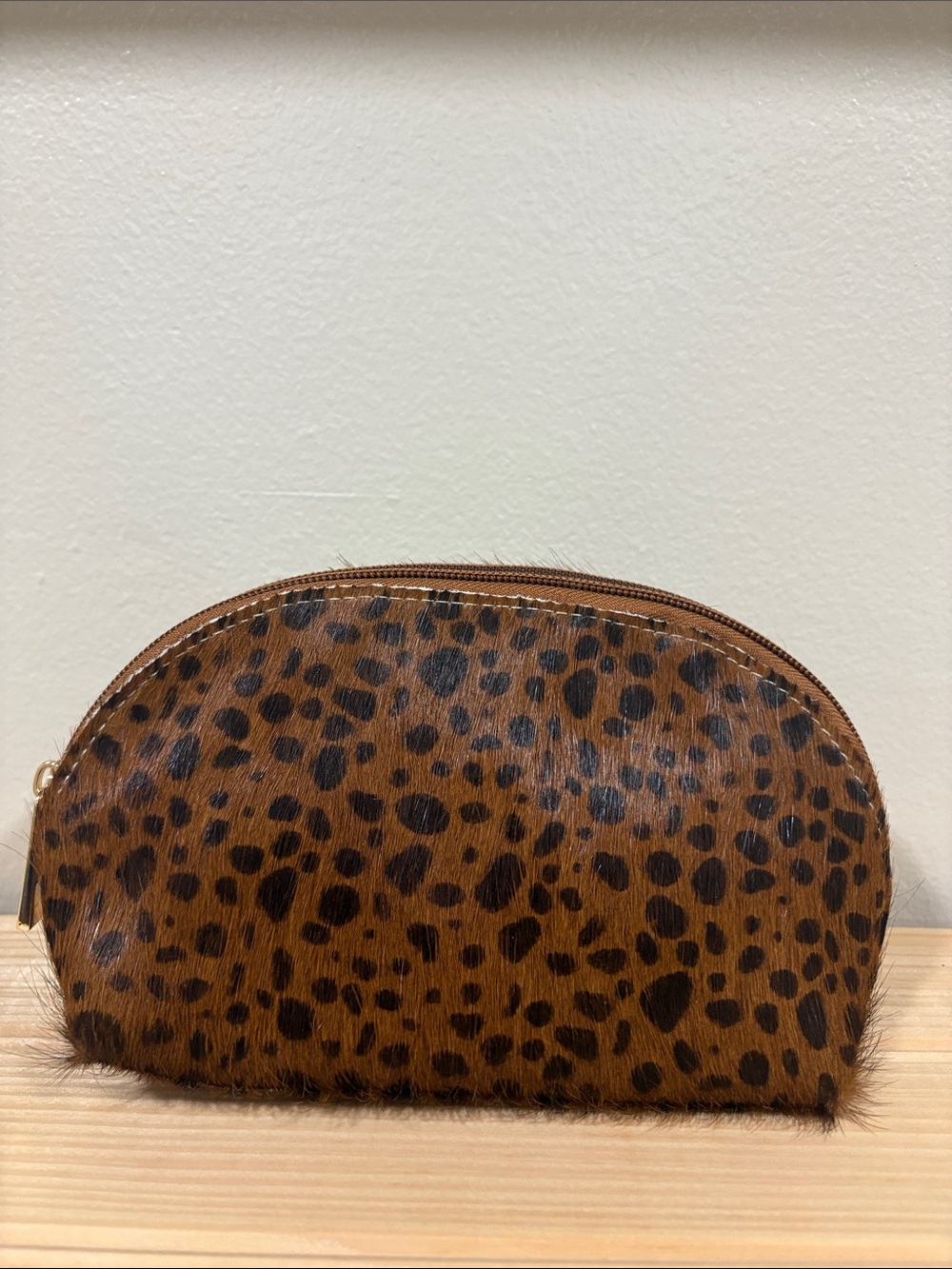 Leopard Print Faux Fur Cosmetic Pouch - Brown
